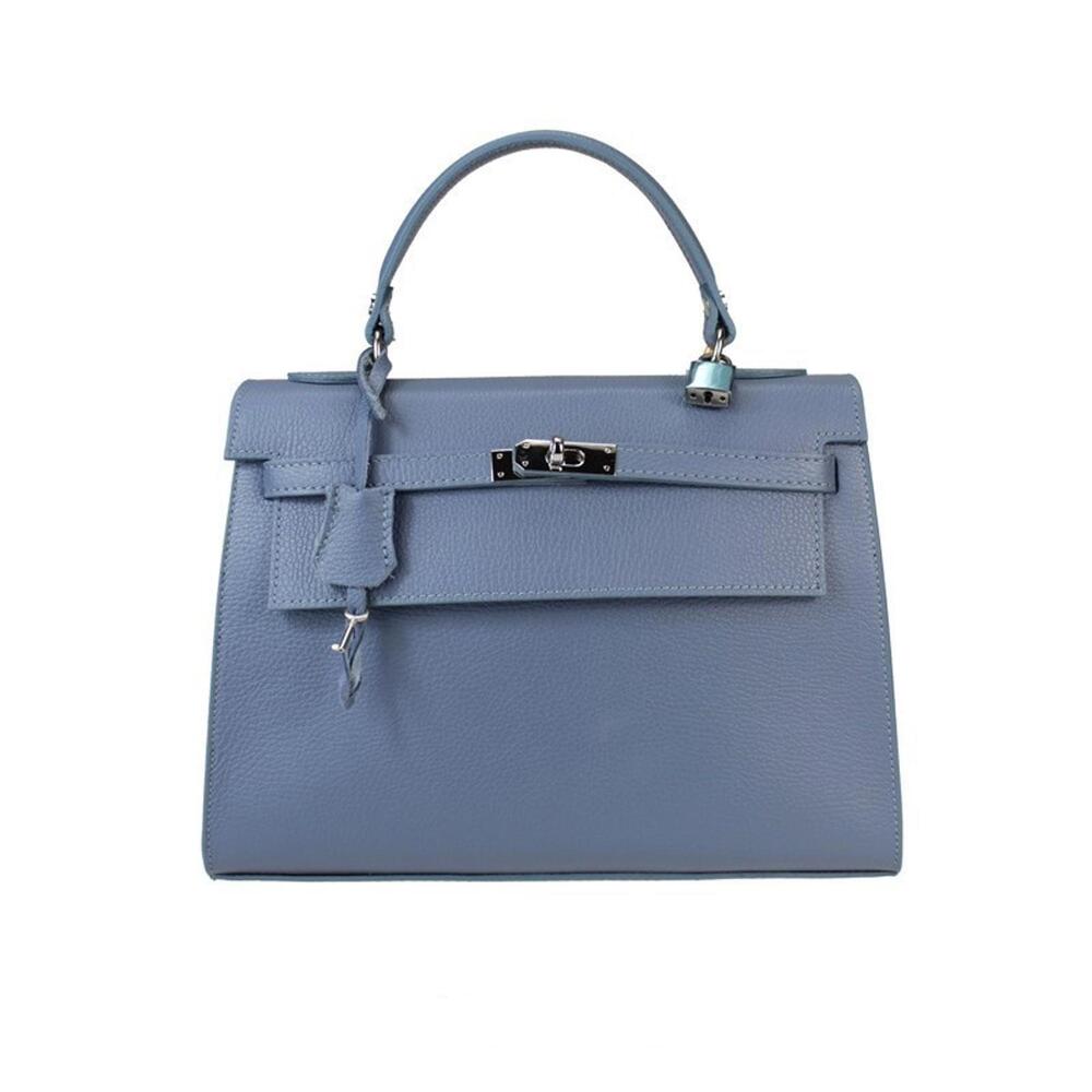 Elegant Sky Blue Italian Leather Handbag Top Handle Bag Structured Made in Italy